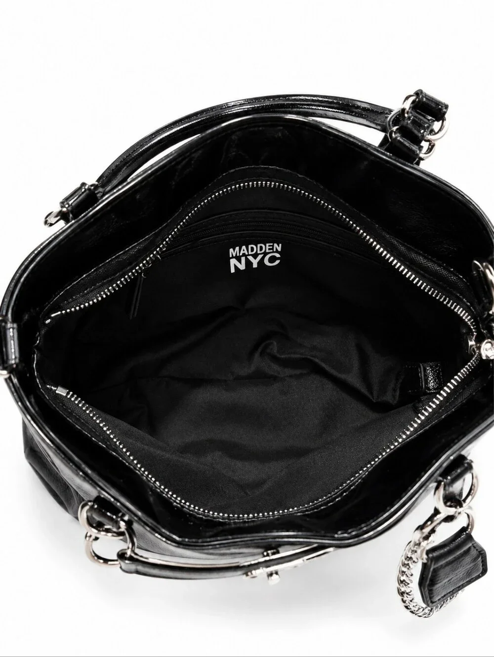 MADDEN NYC Black Patent Leather Crossbody Or Satchel.
